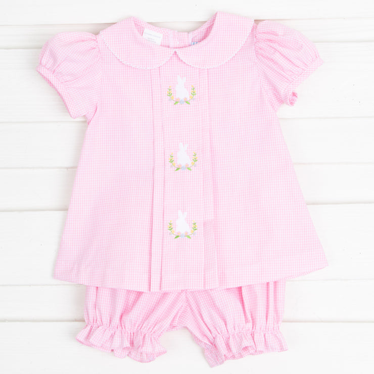 Bunny Embroidered Bloomer Set Pink Gingham