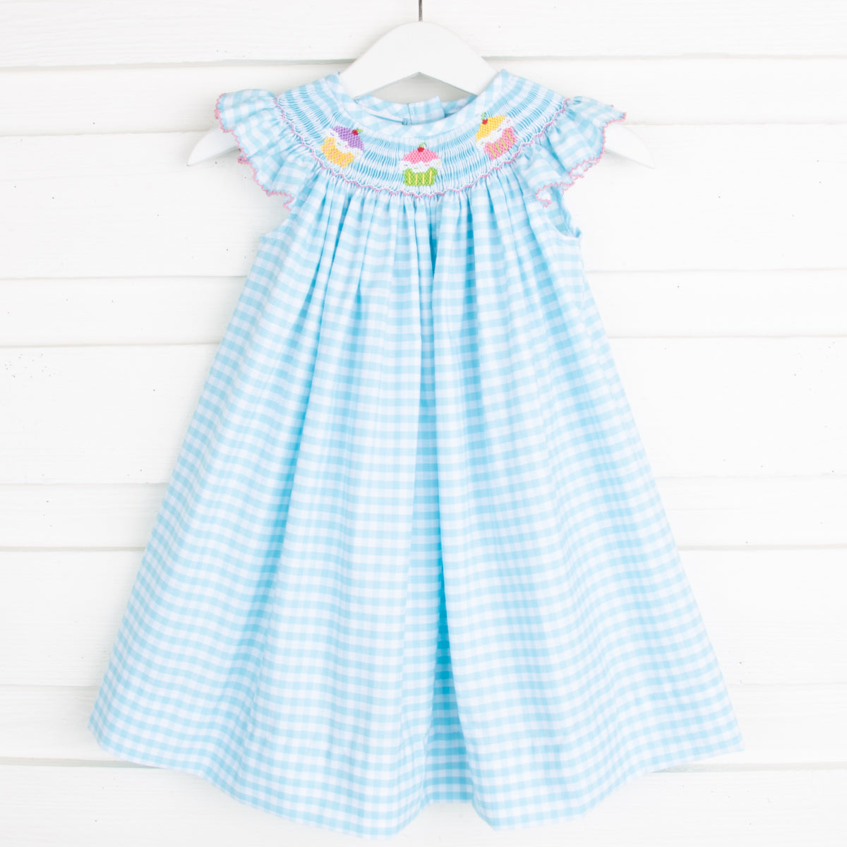 Cupcake Smocked Aqua Dress – Classic Whimsy