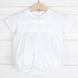 White Cross Smocked Collared Boy Bubble