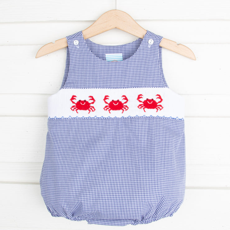 Crab Smocked Sun Bubble Navy Gingham