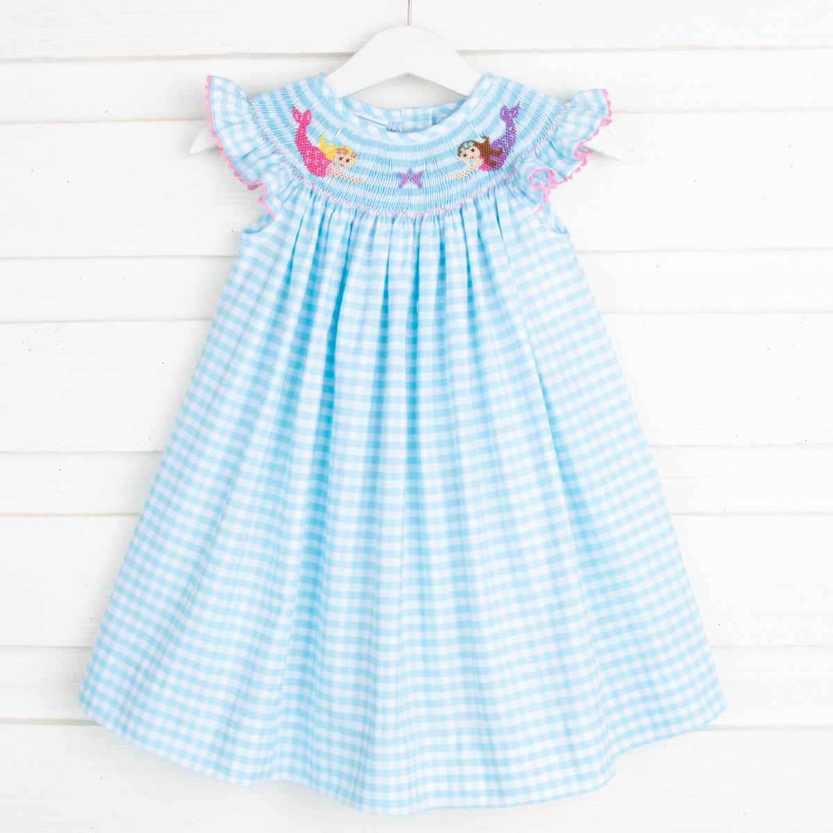 mermaid smocked dress Mermaid Smocked Dress Aqua Check