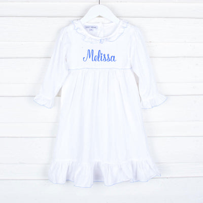White Nightgown With Blue Picot Trim