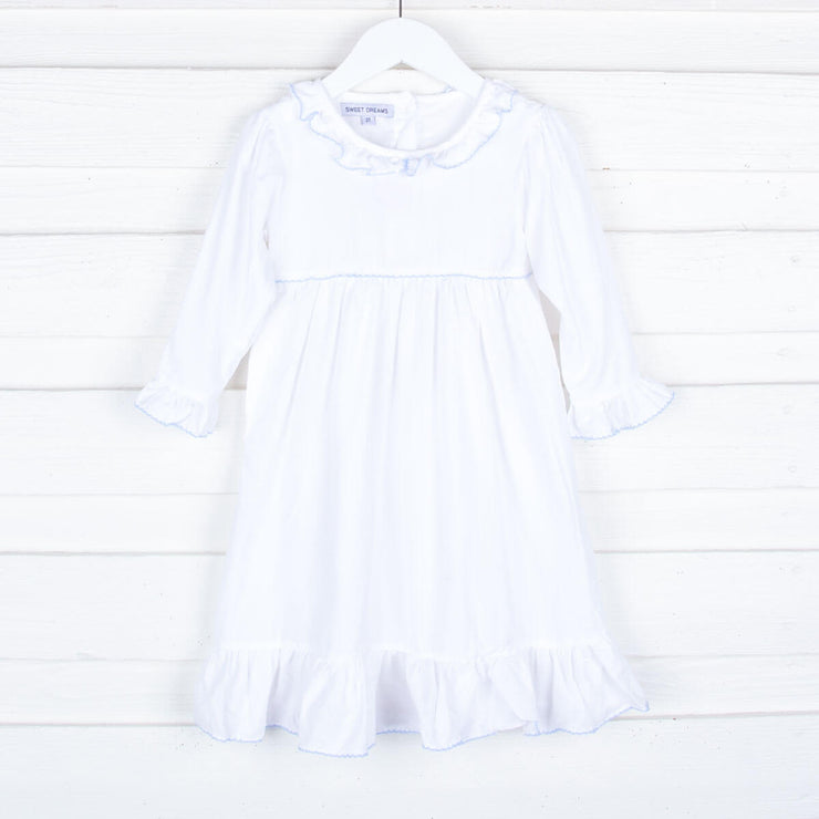 White Nightgown With Blue Picot Trim