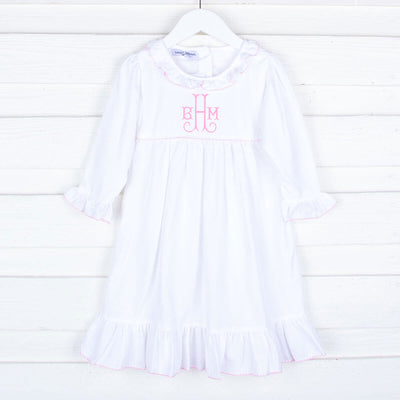 White Nightgown With Pink Picot Trim