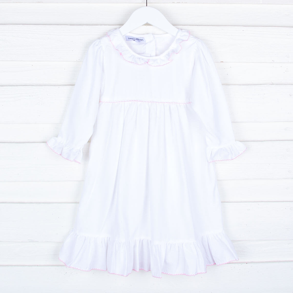 White Nightgown With Pink Picot Trim