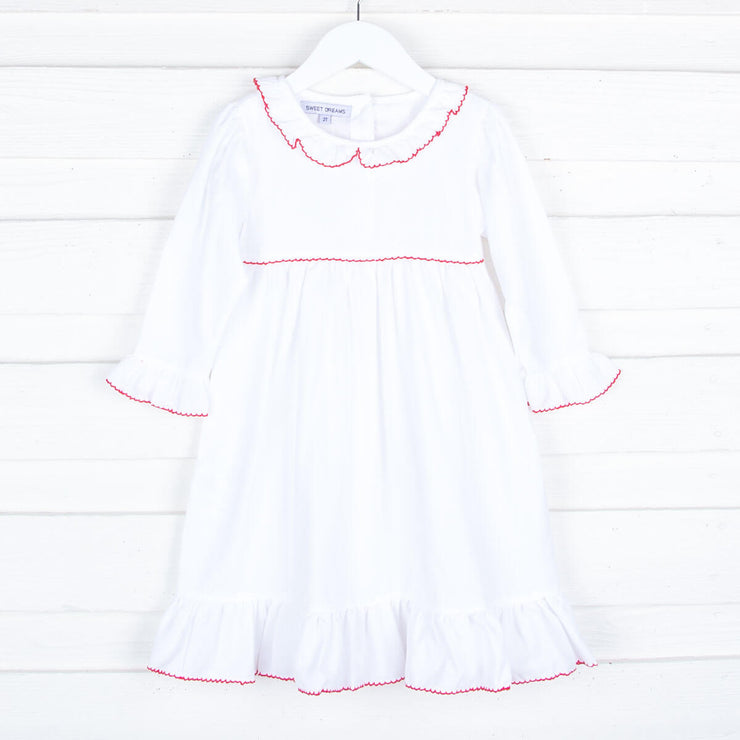 White Nightgown With Red Picot Trim