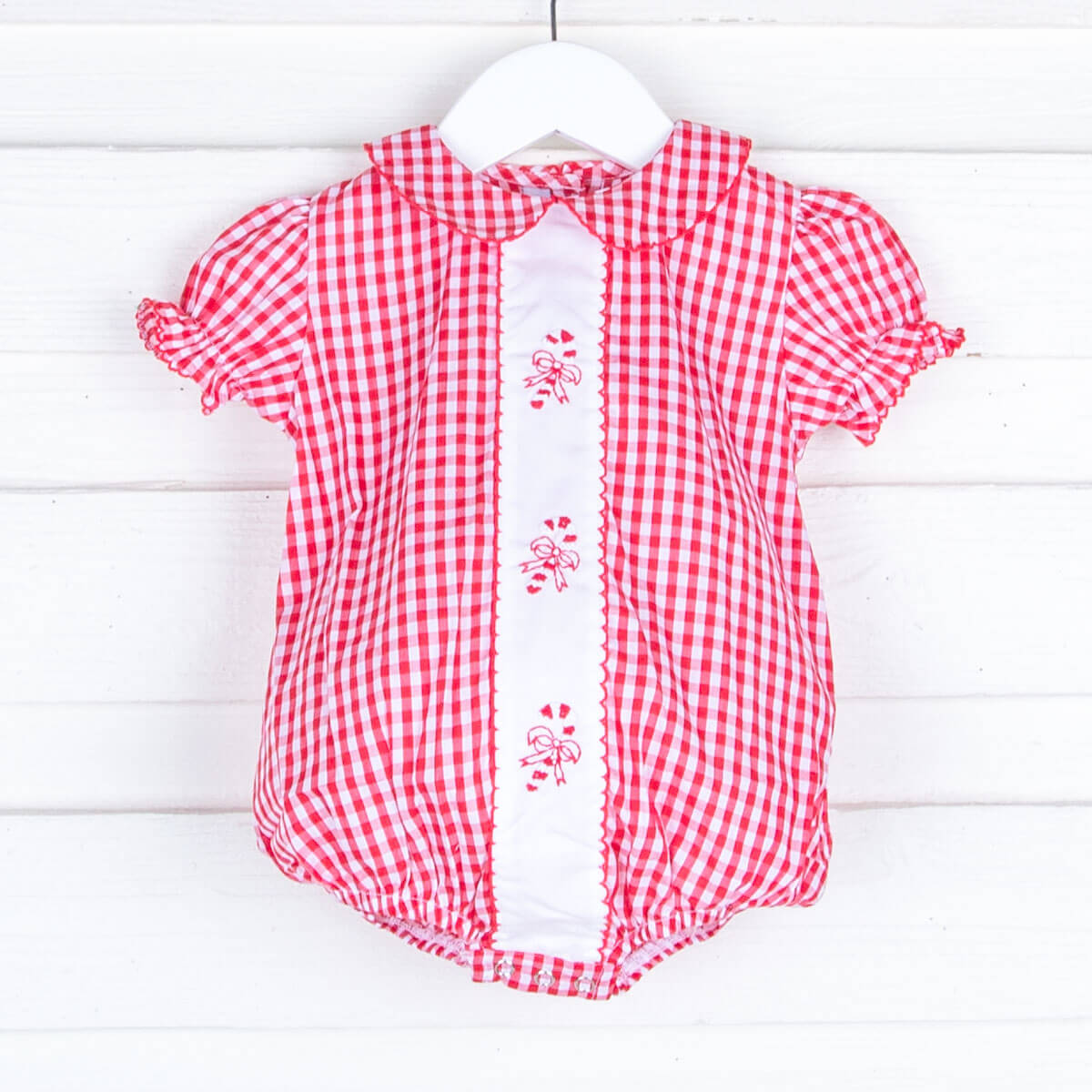 Embroidered Candy Cane Red Gingham Bubble