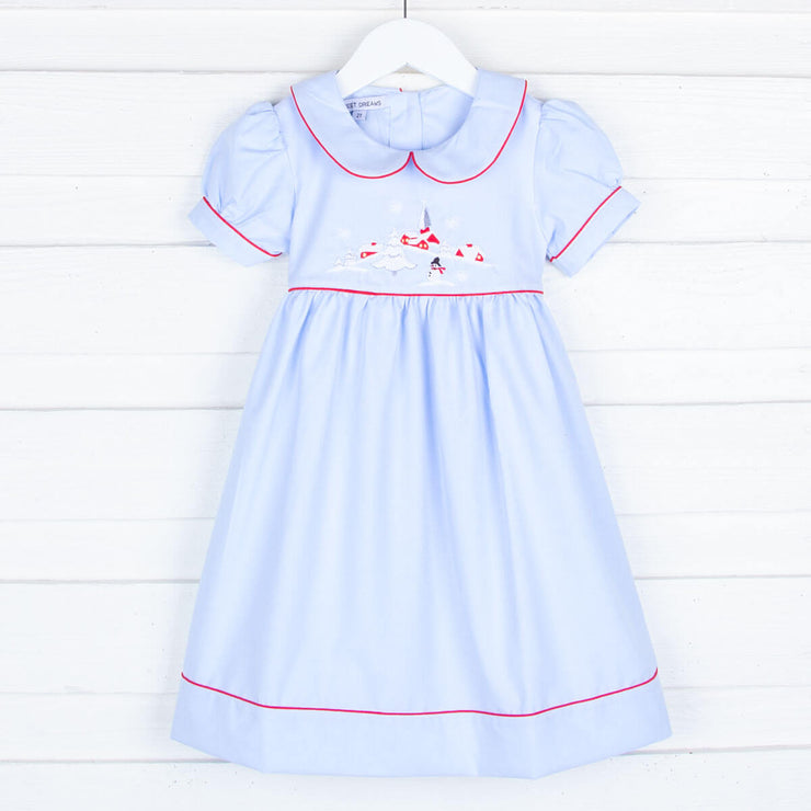 Christmas Village Embroidered Blue Dress