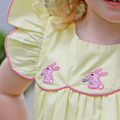 Pink Bunnies Yellow Scalloped Amelia Dress