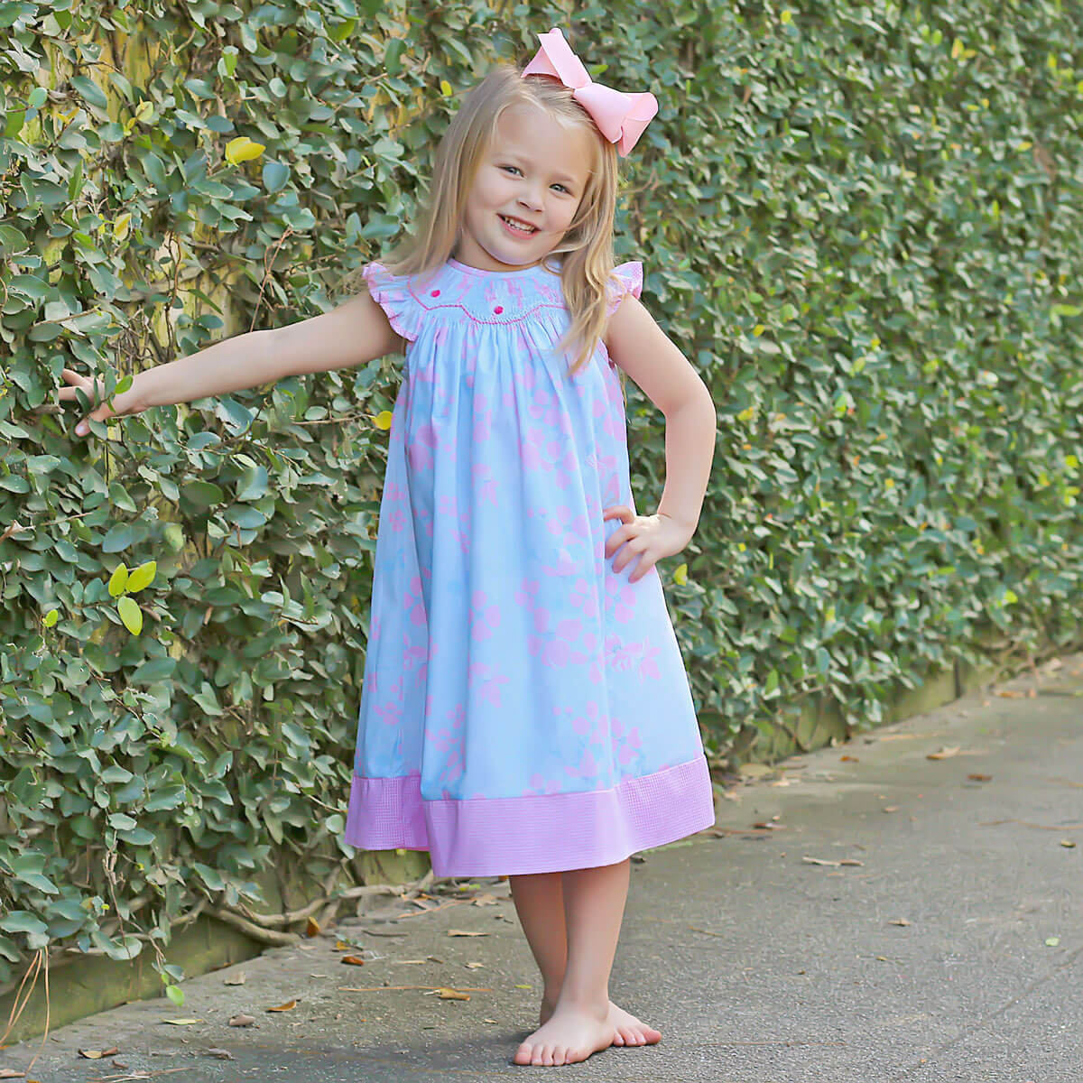 Blue Floral Bunny Smocked Dress Blue Floral Bunny Smocked Dress