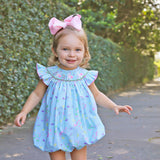 Turquoise Floral Bunny Smocked Bubble