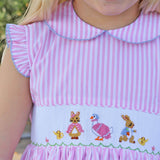 Storybook Rabbit Smocked Collared Dress Pink Stripe
