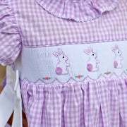 Bunny Silhouette Smocked Ruffle Collared Dress Lavender Check