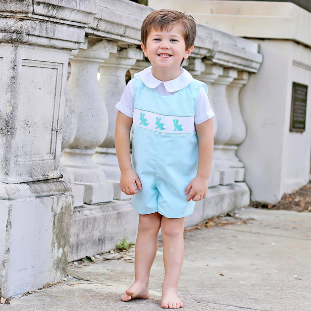 Bunny Silhouette Smocked Aqua Jon Jon – Classic Whimsy