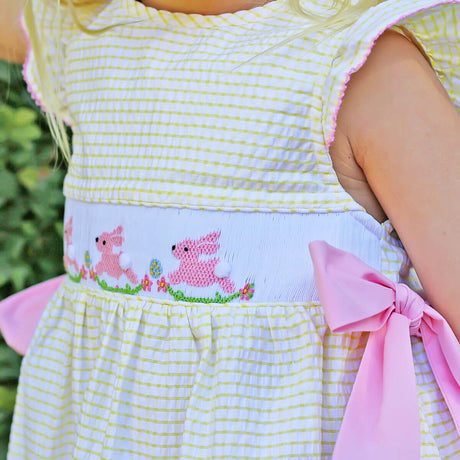 Hoppy Bunnies Yellow Smocked Beverly Dress