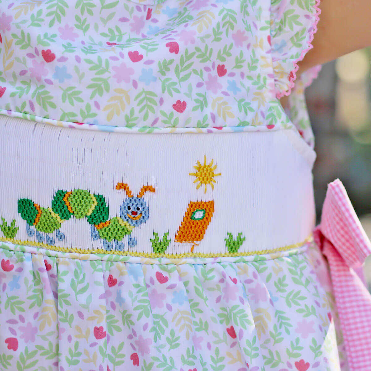 Spring Caterpillar Smocked Floral Beverly Bubble