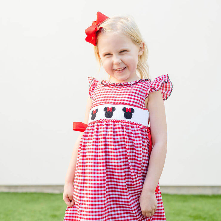 Mouse Ears Smocked Red Beverly Dress