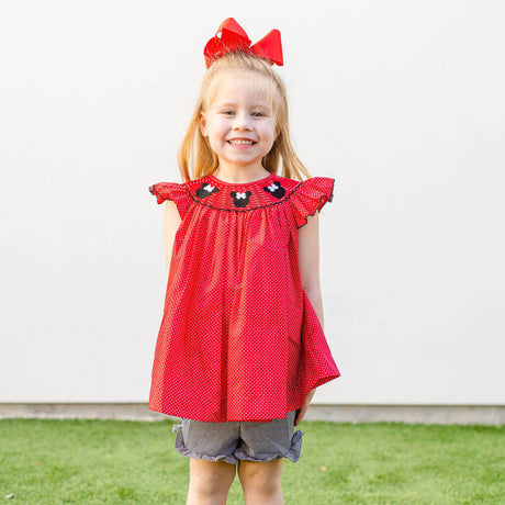 Mouse Ears Smocked Red Dotted Short Set