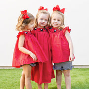 Mouse Ears Smocked Red Dotted Dress