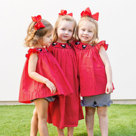 Mouse Ears Smocked Red Dotted Bloomer Set