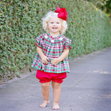 Merry & Bright Plaid Smocked Santa Bloomer Set