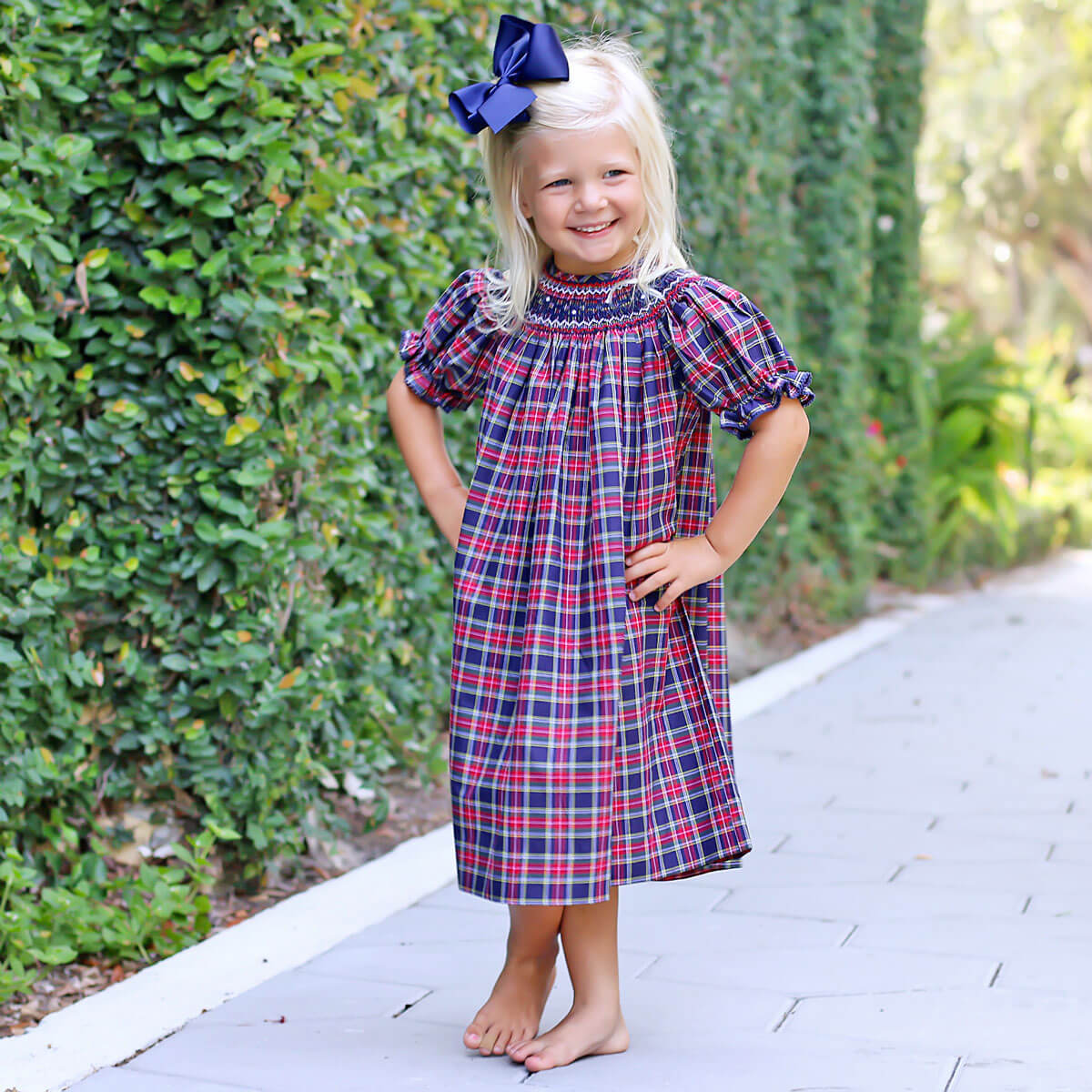 Geometric Smocked Vermont Plaid Bishop Dress Classic Whimsy Geometric Smocked Vermont Plaid Bishop Dress Classic Whimsy