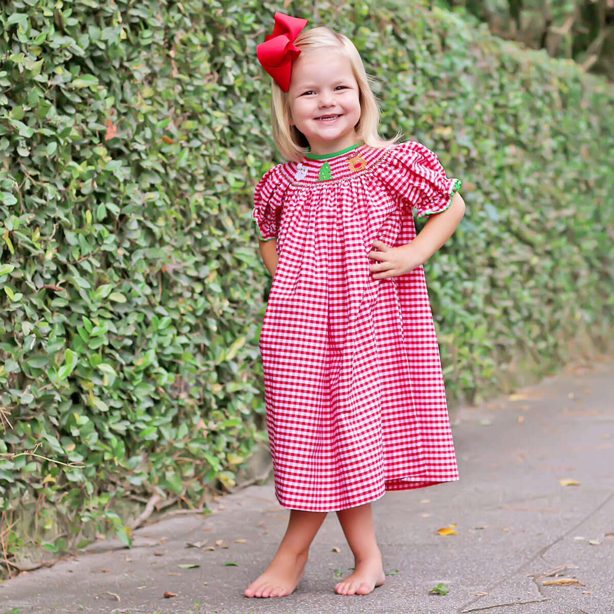 Christmas Smocked Red Check Bishop Dress Christmas Smocked Red Check Bishop Dress