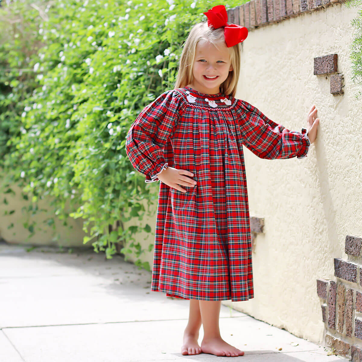 smocked plaid dress christmas Mistletoe Plaid Dress Red / M