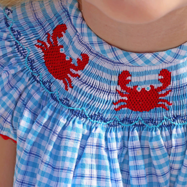 Crab Smocked Seaside Plaid Dress