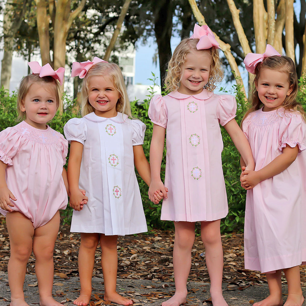 Cross and Wreath Embroidered Pink Sally Dress – Classic Whimsy
