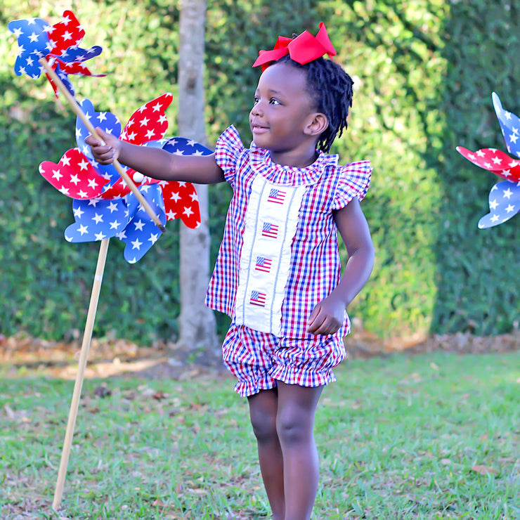 Red and Blue Plaid Flag Bloomer Set
