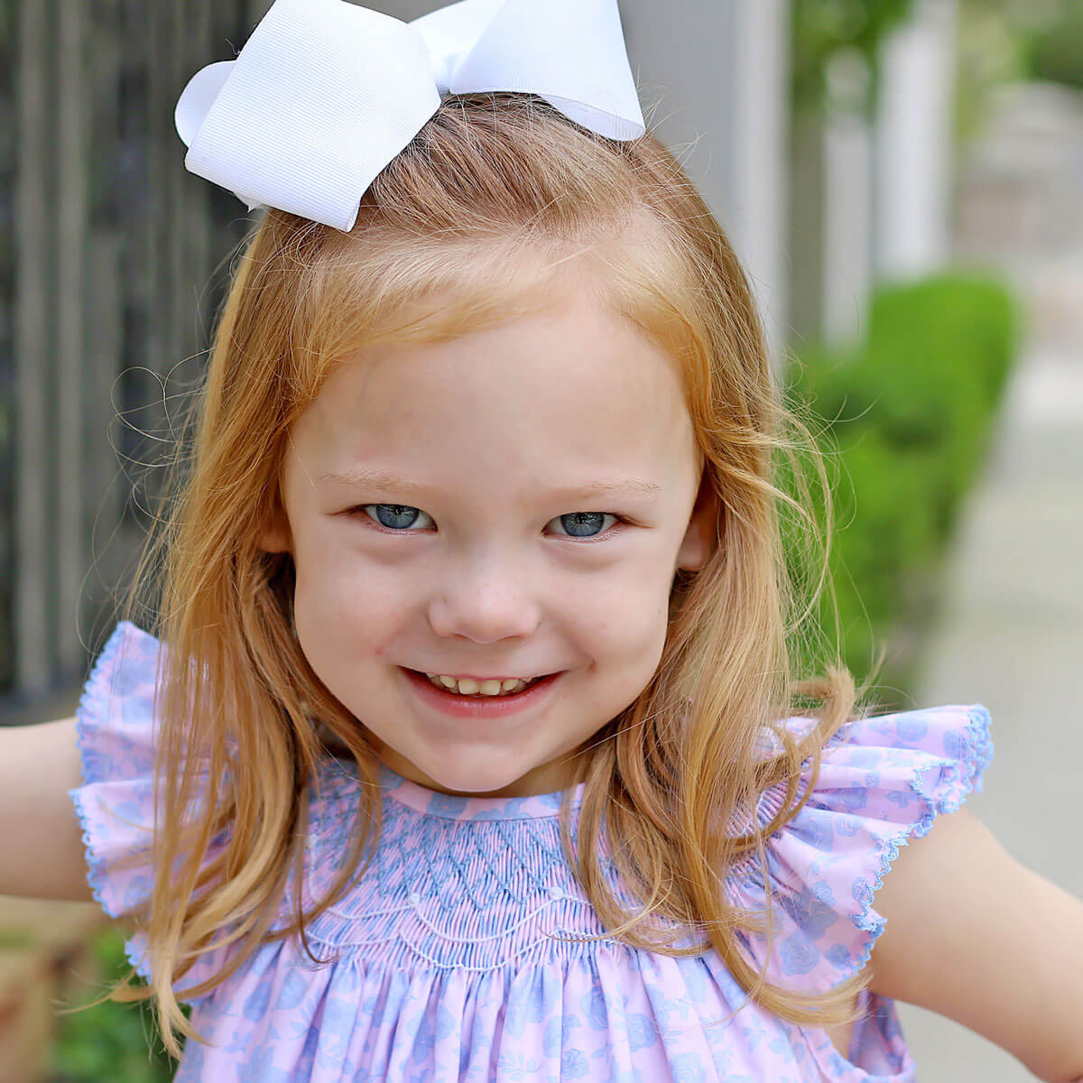 Geometric Smocked Blue Floral Dress – Classic Whimsy
