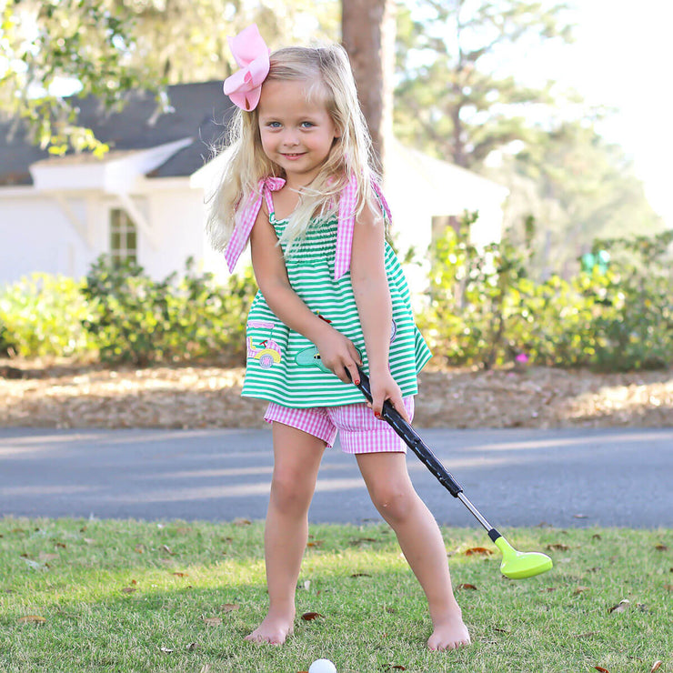 Green and Pink Golf Tie Strap Short Set