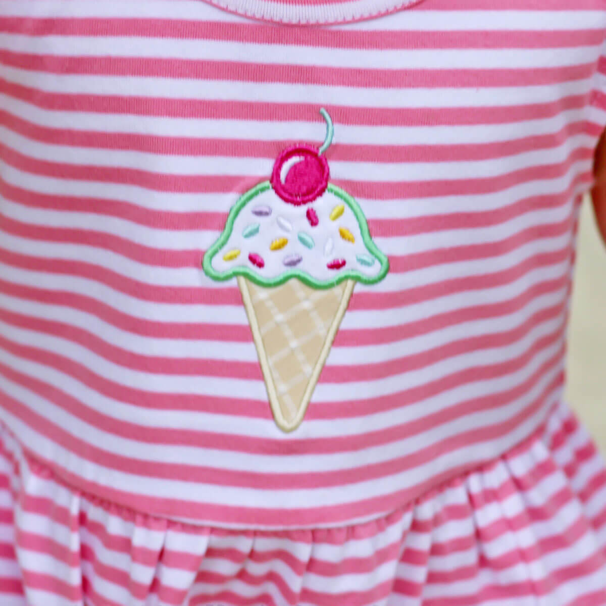 Ice Cream Cone Pink Stripe Ruffle Bubble
