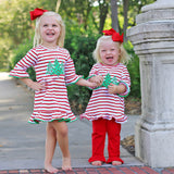 Red Stripe Three Tree Applique Dress