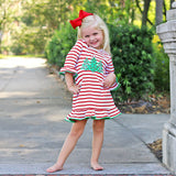 Red Stripe Three Tree Applique Dress