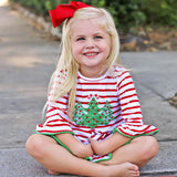 Red Stripe Three Tree Applique Dress