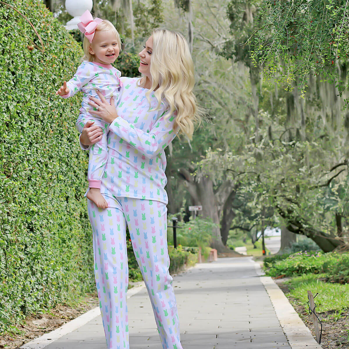 Pastel Bunny Print Knit Mom Pajamas Classic Whimsy