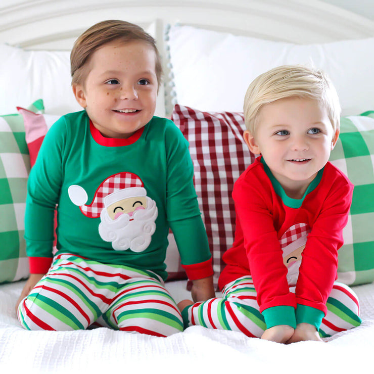 Happy Santa Green Cheerful Stripe Pajamas