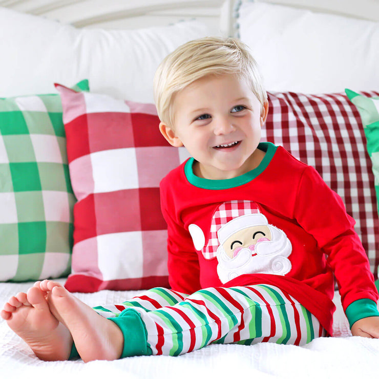 Happy Santa Red Cheerful Stripe Pajamas
