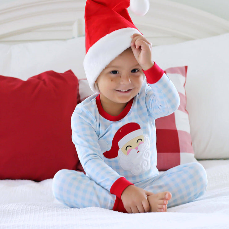 Happy Santa Blue Gingham Pajamas