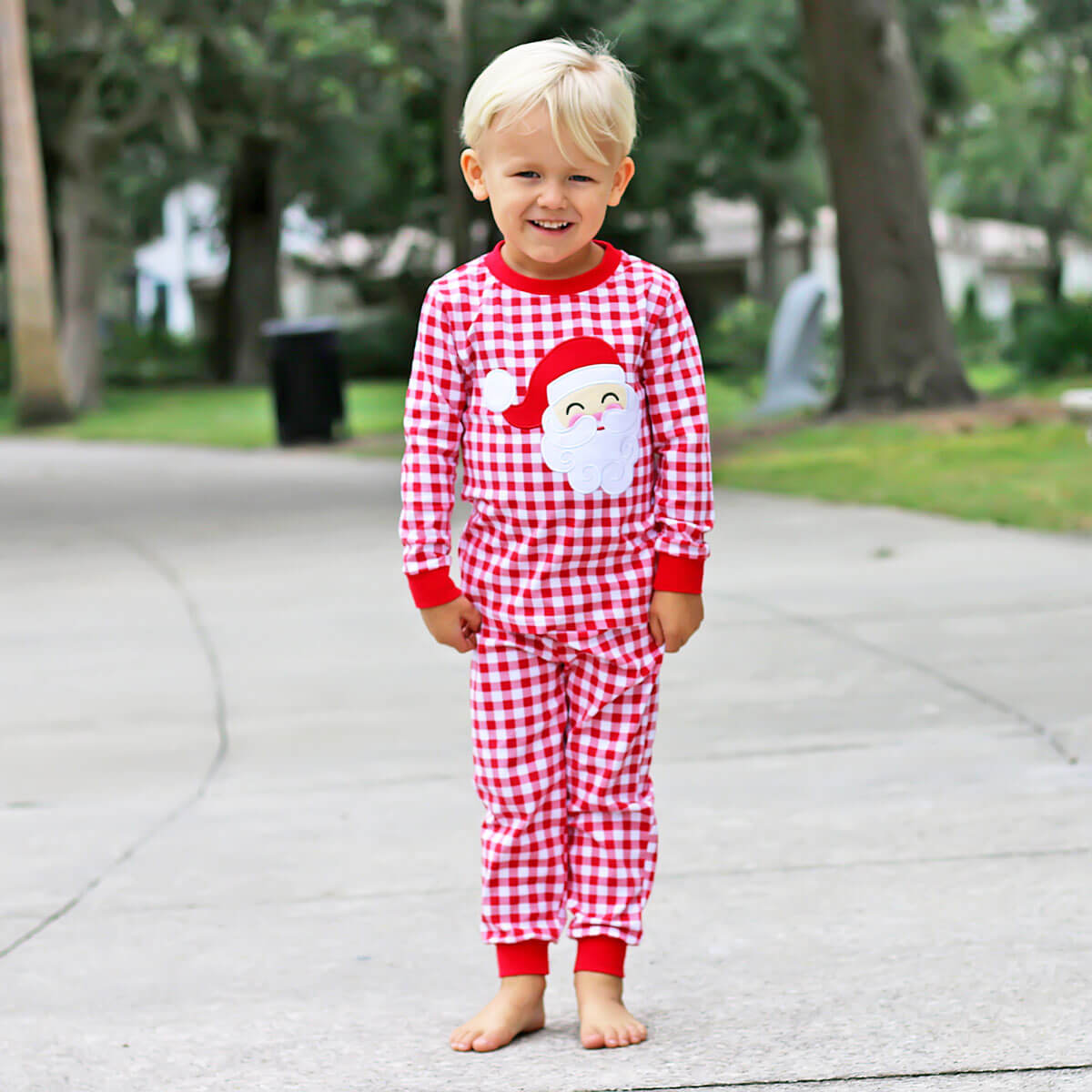 Happy Santa Red Gingham Pajamas