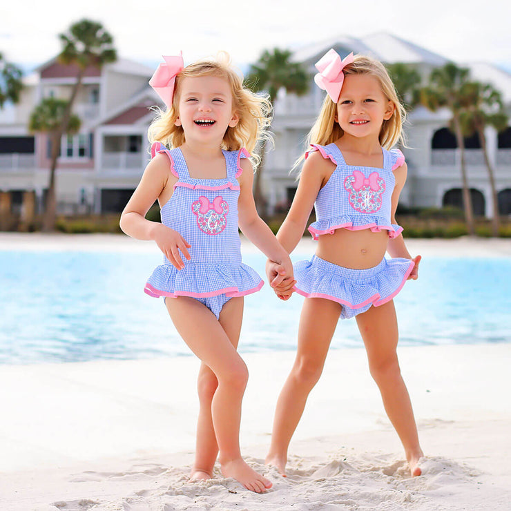 Mouse Ears Blue Gingham Two Piece Swimsuit