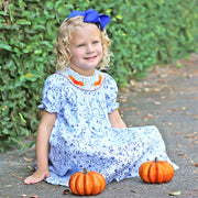Pumpkin Smocked Blue Floral Dress