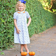 Pumpkin Smocked Blue Floral Dress