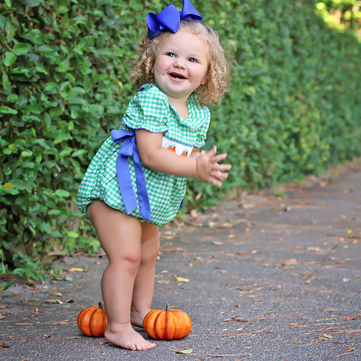 Pumpkin Smocked Green Beverly Bubble