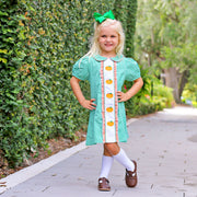 Green Gingham Pumpkin Applique Charlotte Dress