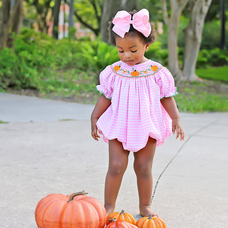 Pumpkin & Flower Smocked Bubble Pink Check