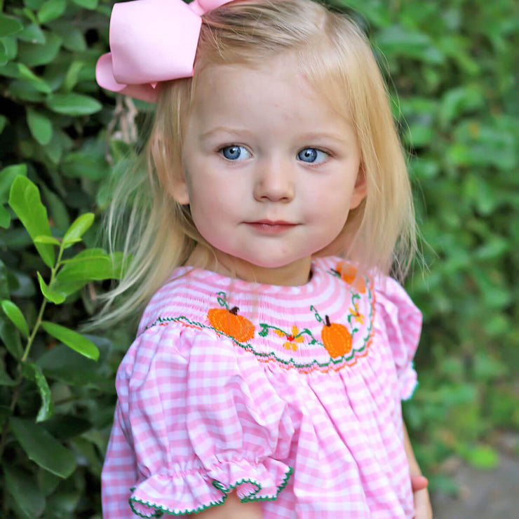 Pumpkin & Flower Smocked Bubble Pink Check