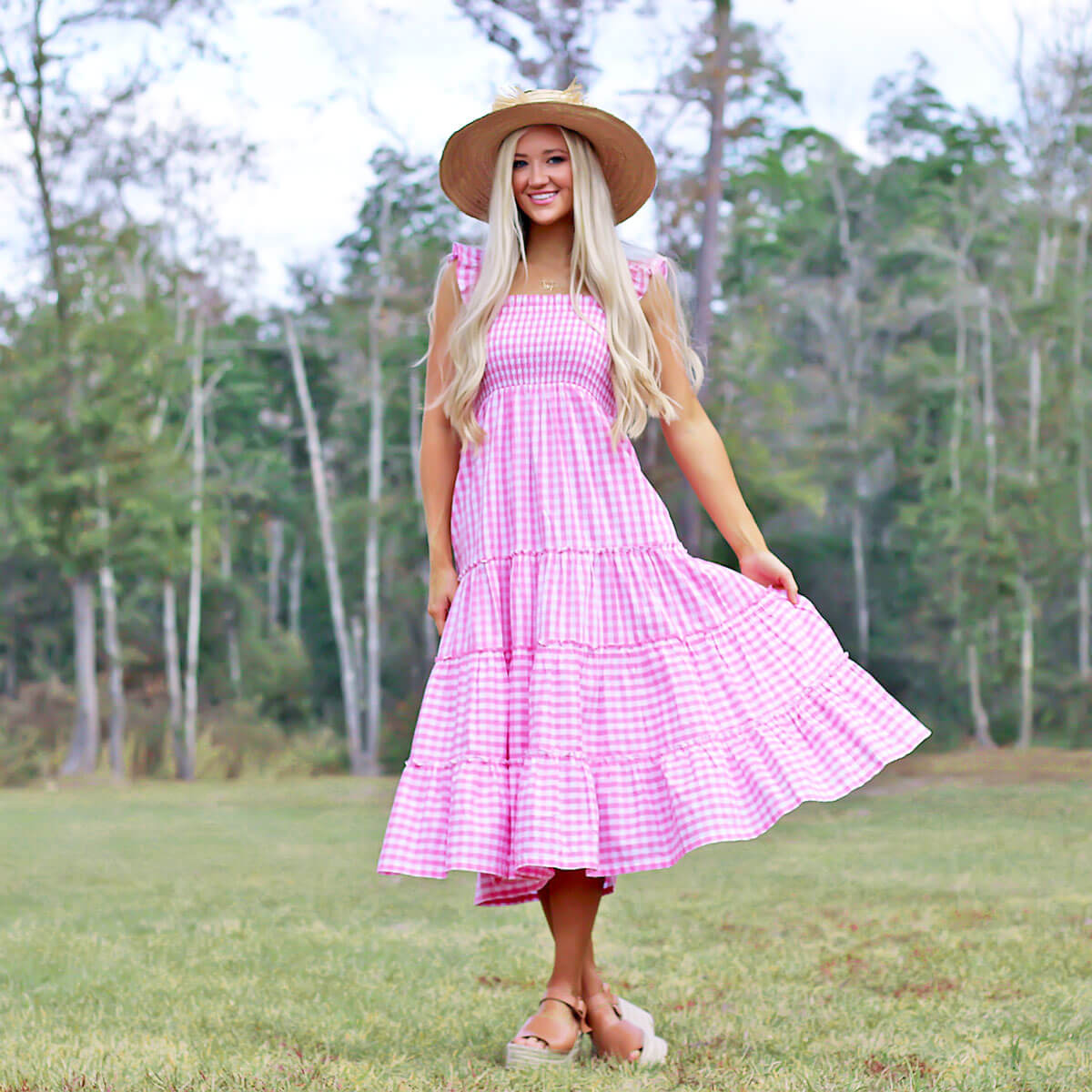 Pink Gingham Willow Women's Dress – Classic Whimsy